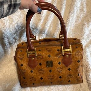 MCM Visetos Cognac Boston Bag with Gold Accents - Made in Italy - GUC